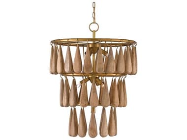 Currey & Company 21" Wide 7-Light Vintage Brass Natural Brown Candelabra Tiered Chandelier CY90000406