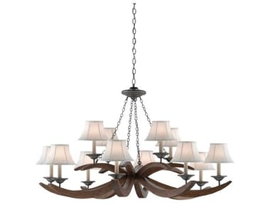 Currey & Company Whitlow 12-Light Burnt Wood Antique Galvanize Brown Candelabra Chandelier CY90000433