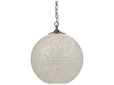 Currey & Company Finhorn 1-Light Pearl Antique Silver Leaf Glass Globe Pendant CY90000435