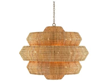 Currey & Company Antibes 18-Light Khaki Natural Brown Tiered Chandelier CY90000496