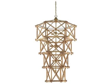 Currey & Company Kingali 10-Light Natural New Brass Brown Candelabra Lantern Chandelier CY90000554