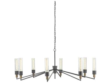 Currey & Company Delgado 8-Light Antique Black Reclaimed Wood Glass Chandelier CY90000607