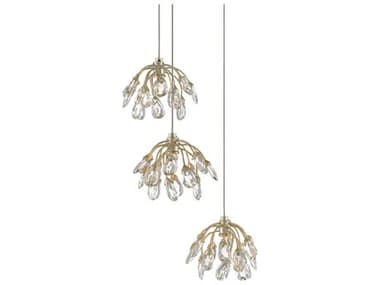 Currey & Company Crystal Bud 3-Light Painted Silver Bell Mini Pendant CY90000668