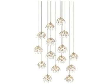 Currey & Company Crystal Bud 15-Light Painted Silver Bell Pendant CY90000670