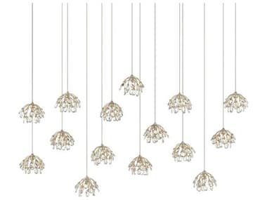 Currey & Company Crystal Bud 15-Light Painted Silver Bell Island Pendant CY90000671