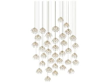 Currey & Company Crystal Bud 36-Light Painted Silver Bell Pendant CY90000673