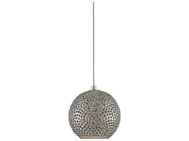 Currey & Company Giro 1-Light Painted Silver Nickel Blue Glass Globe Mini Pendant CY90000681