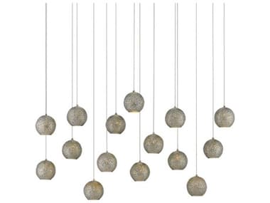 Currey & Company Giro 15-Light Painted Silver Nickel Blue Glass Globe Island Pendant CY90000685