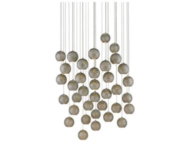 Currey & Company Giro 36-Light Painted Silver Nickel Blue Glass Globe Pendant CY90000687