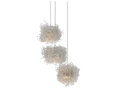 Currey & Company Birds Nest 3-Light Painted Silver Glass Mini Pendant CY90000696