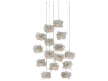 Currey & Company Birds Nest 15-Light Painted Silver Glass Pendant CY90000698
