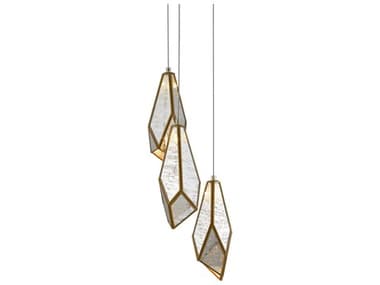 Currey & Company Glace 3-Light Painted Silver Antique Brass Glass Mini Pendant CY90000703