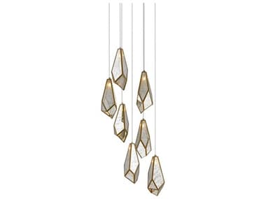 Currey & Company Glace 7-Light Painted Silver Antique Brass Glass Pendant CY90000704