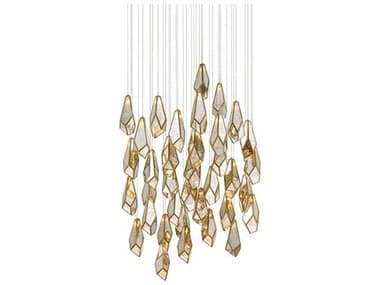 Currey & Company Glace 36-Light Painted Silver Antique Brass Glass Pendant CY90000708