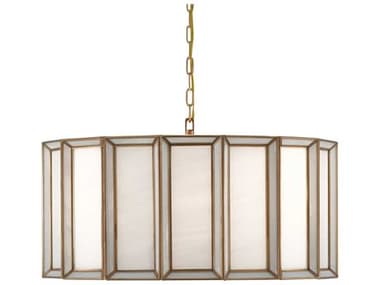 Currey & Company Daze 3-Light Antique Brass White Glass Drum Pendant CY90000750