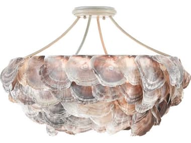 Currey & Company Seahouse 6-Light Smokewood Natural Shell Gray Semi Flush Mount CY90000755