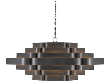 Currey & Company Bailey 48" 6-Light French Black Contemporary Gold Leaf Pendant CY90000775
