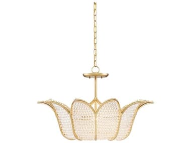 Currey & Company Bebe 26" 3-Light Contemporary Gold Leaf Clear Glass Pendant CY90000776