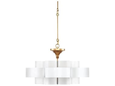 Currey & Company Grand Lotus 20" 1-Light Sugar White Contemporary Gold Leaf Tiered Pendant CY90000856