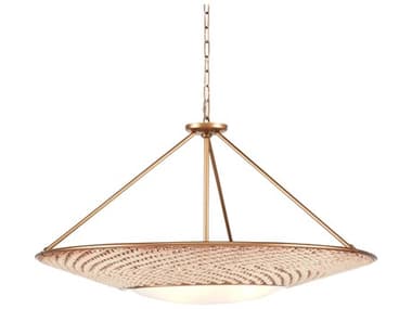 Currey & Company Monsoon 40" 3-Light Antique Brass Natural Rope Glass Pendant CY90000868