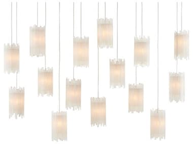 Currey & Company Escenia 48" 15-Light Natural Painted Silver Crystal Glass Cylinder Island Pendant CY90000885