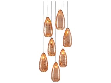 Currey & Company Rame 13" 7-Light Copper Silver Painted Glass Pendant CY90000904