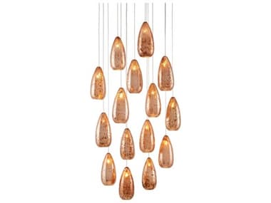 Currey & Company Rame 21" 15-Light Copper Silver Painted Glass Pendant CY90000905