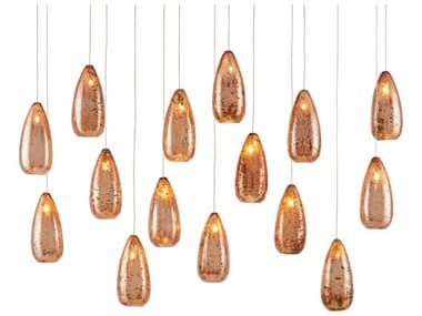 Currey & Company Rame 48" 15-Light Copper Silver Painted Glass Island Pendant CY90000906