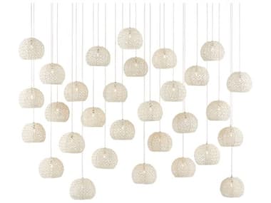 Currey & Company Piero 54" 30-Light White Painted Silver Dome Island Pendant CY90000914