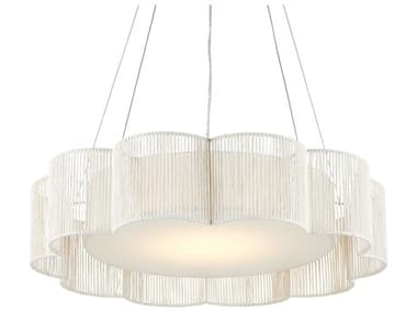 Currey &amp; Company Ancroft 1-Light White Contemporary Silver Leaf LED Drum Linear Pendant CY90000923