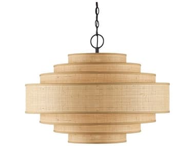 Currey &amp; Company Maura 30&quot; 6-Light Satin Black Natural Brown Round Pendant CY90000946