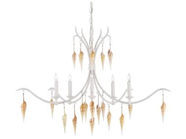 Currey & Company Arcachon 5-Light Crushed Shell natural vanilla Brown Candelabra Tiered Chandelier CY90000988