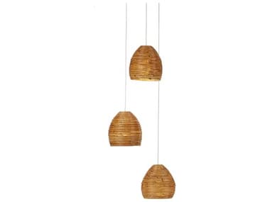 Currey & Company Beehive 11" 3-Light Natural Rattan Silver Brown Dome Mini Pendant CY90000999