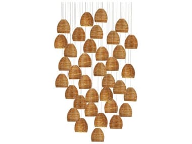 Currey & Company Beehive 37" 36-Light Natural Rattan Silver Brown Dome Tiered Pendant CY90001004