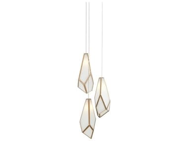 Currey & Company Glace 9" 3-Light White Antique Brass Silver Glass Geometric Tiered Mini Pendant CY90001034