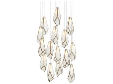 Currey & Company Glace 23" 15-Light White Antique Brass Silver Glass Tiered Pendant CY90001036
