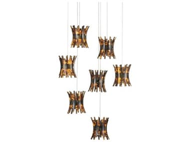 Currey & Company Alsop 17" 7-Light Brown Black Silver Geometric Tiered Pendant CY90001042