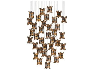 Currey & Company Alsop 37" 36-Light Brown Black Silver Geometric Tiered Pendant CY90001046