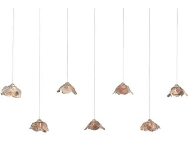 Currey & Company Catrice 57" 7-Light Natural Shell silver Brown Geometric Tiered Island Pendant CY90001055