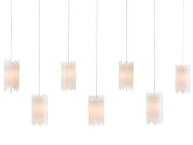Currey & Company Escenia 57" 7-Light Frosted Silver White Glass Cylinder Tiered Island Pendant CY90001062