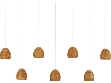Currey & Company Beehive 57" 7-Light Natural Rattan Silver Brown Tiered Island Pendant CY90001067