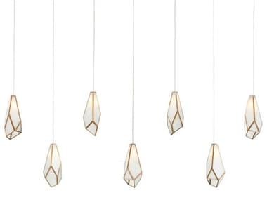 Currey & Company Glace 57" 7-Light White Antique Brass Silver Glass Geometric Tiered Island Pendant CY90001072