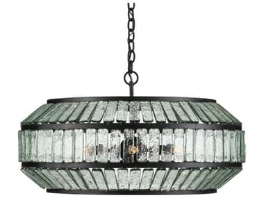 Currey & Company Centurion 6-Light Satin Black Clear Glass Linear Chandelier CY90001078