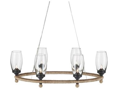 Currey & Company Hightider 36" Wide 6-Light Natural French Black Brown Glass Chandelier CY90001086