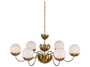 Currey & Company Mirasole 6-Light Contemporary Gold Leaf White Glass Globe Chandelier CY90001096