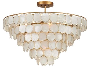 Currey & Company Bon Vivant 5-Light Natural Contemporary Gold Tiered Semi Flush Mount CY90001098