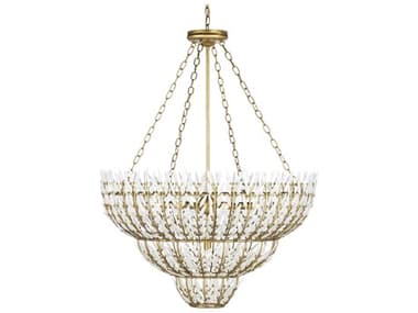 Currey & Company Magnum Opus 34" Wide 7-Light Brass White Glass Chandelier CY90001099
