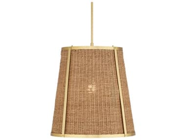 Currey & Company Deauville 22" 1-Light Natural Polished Brass Brown Drum Pendant CY90001121