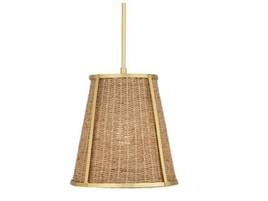 Currey & Company Deauville 14" 1-Light Natural Polished Brass Brown Drum Pendant CY90001122
