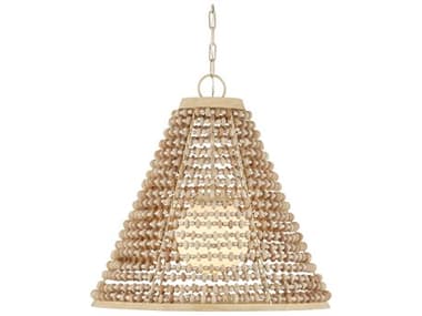 Currey & Company Pendulum 1-Light Natural Coco Cream White Wood Pendant CY90001166